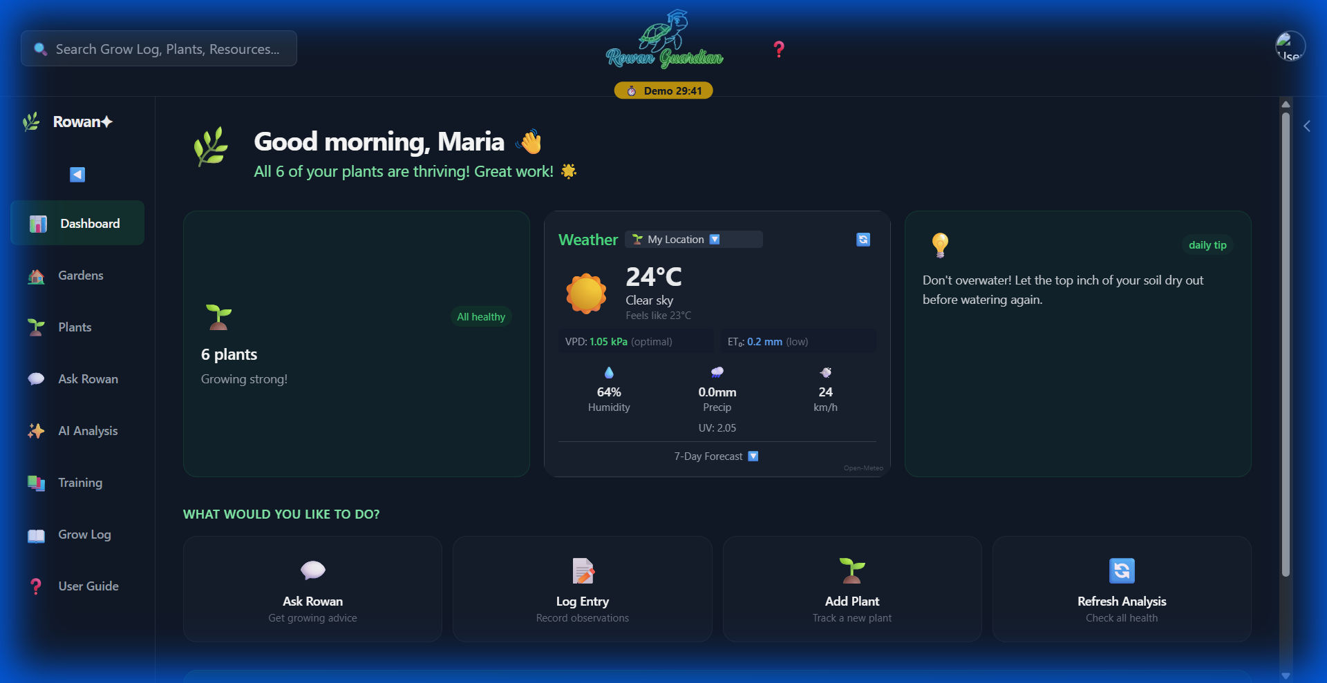 Home Grower Dashboard — Maria Santos